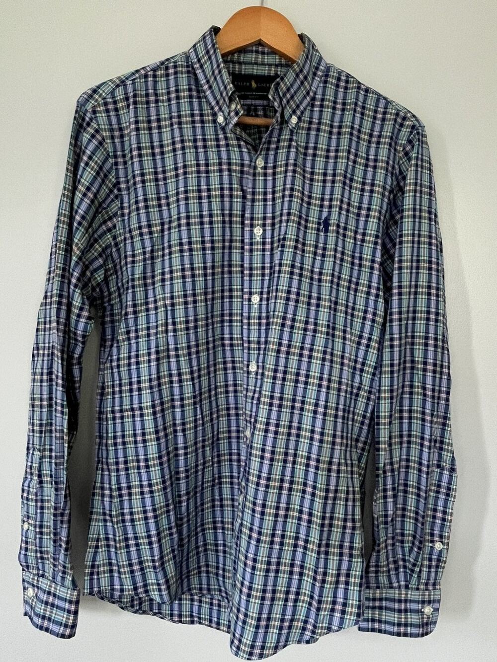 Polo Ralph Lauren Men’s M Blue Green Pink Plaid Slim Fit Button Down Shirt